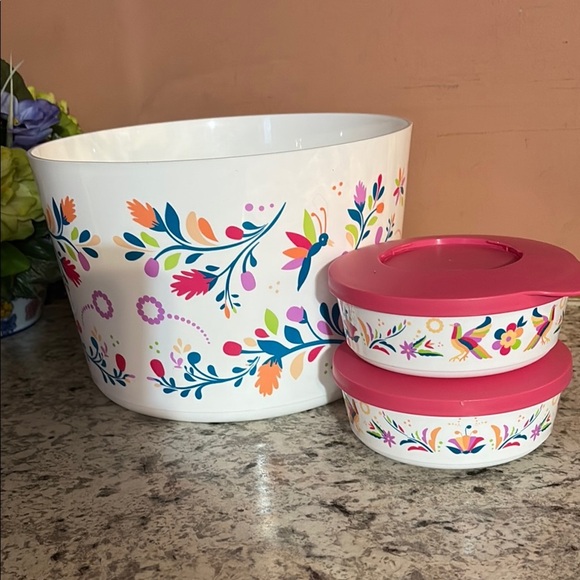 Floral Storage Container Set with Pink Lids - Picture 5 of 6